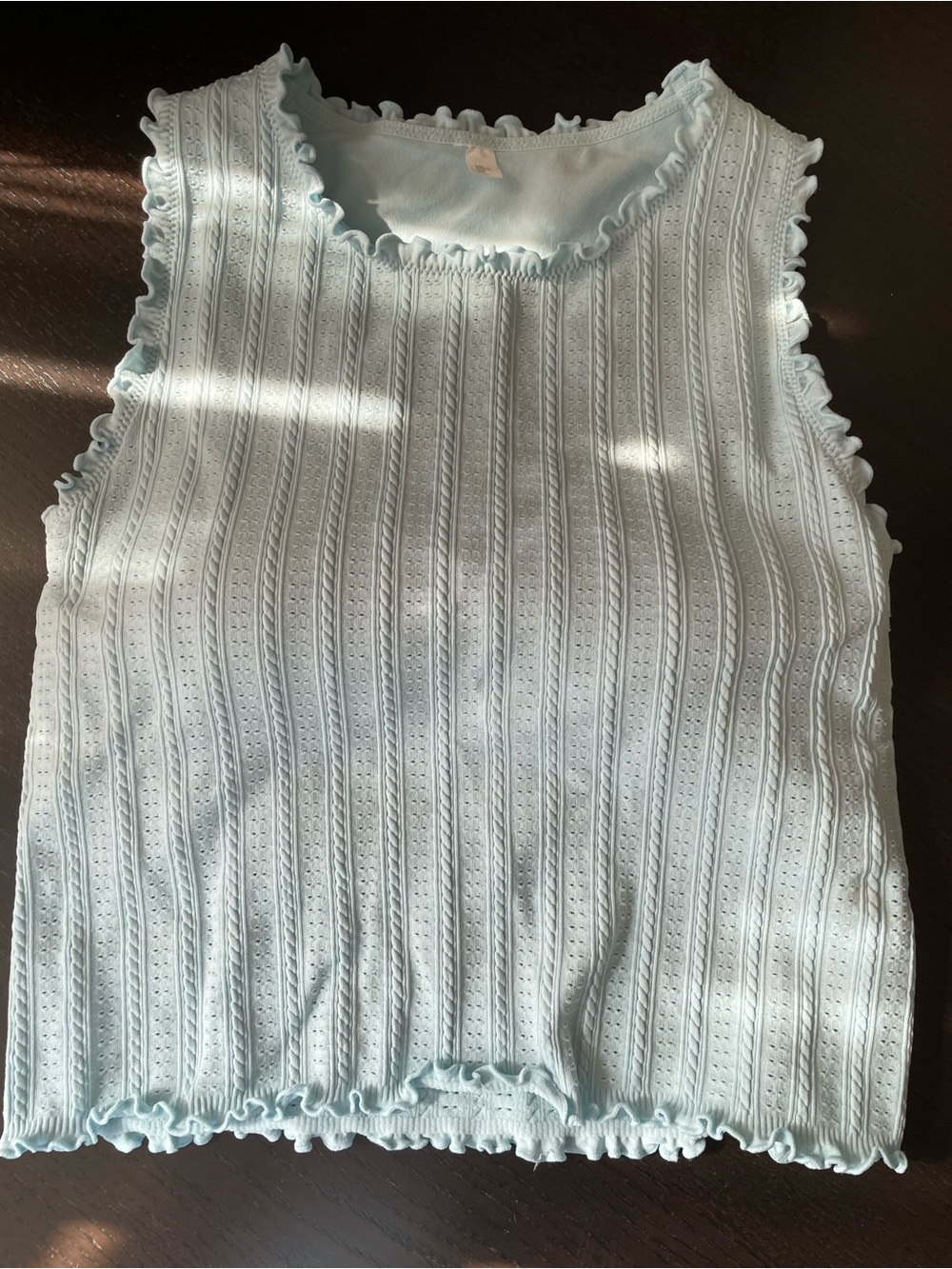 JoyLab ribbed seamless support tank top Light Blue Knit Ruffled Tank Top - large
